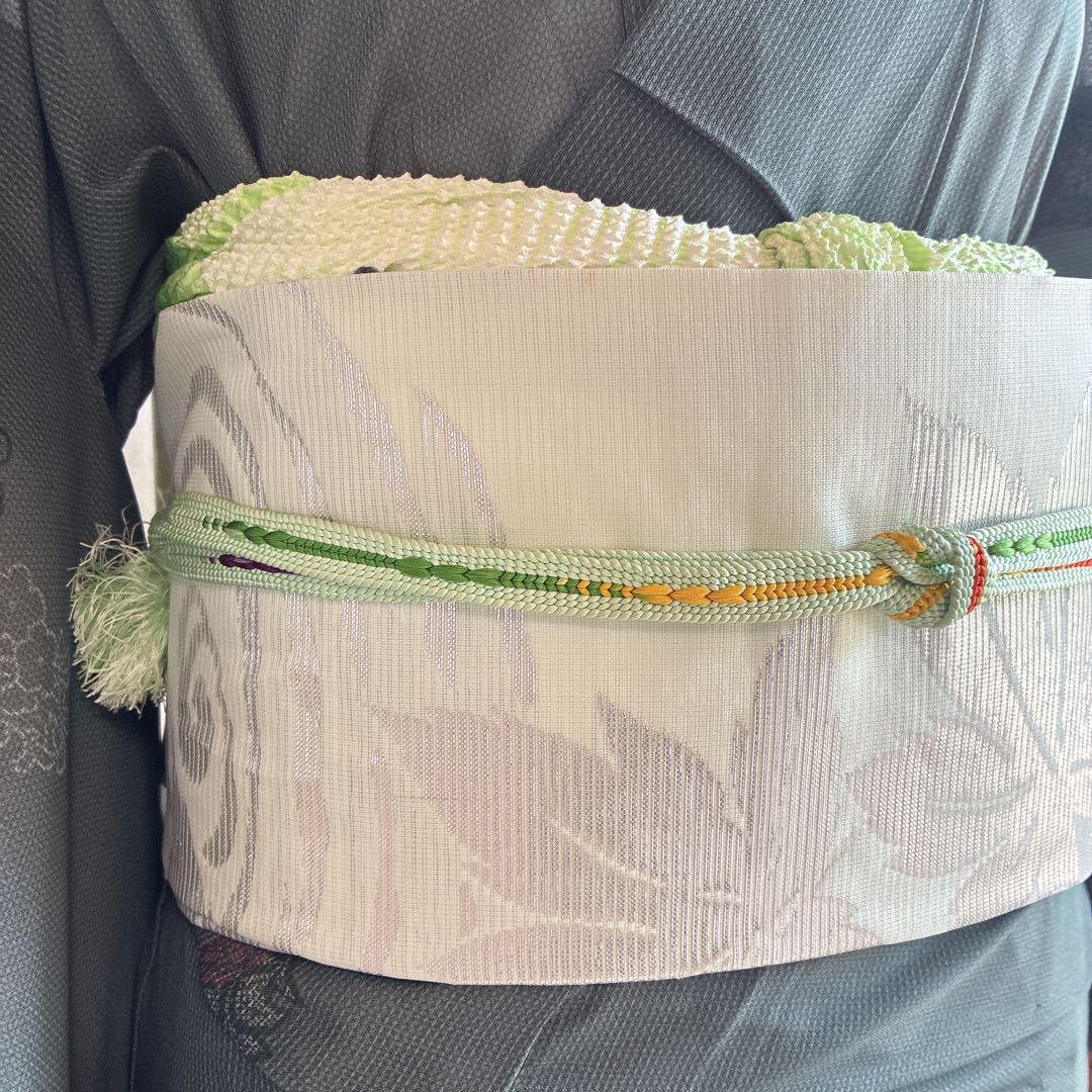 単衣　小紋フルセット　着物　夏着物　小紋　絽　紗　花　バチ衿　緑　G12