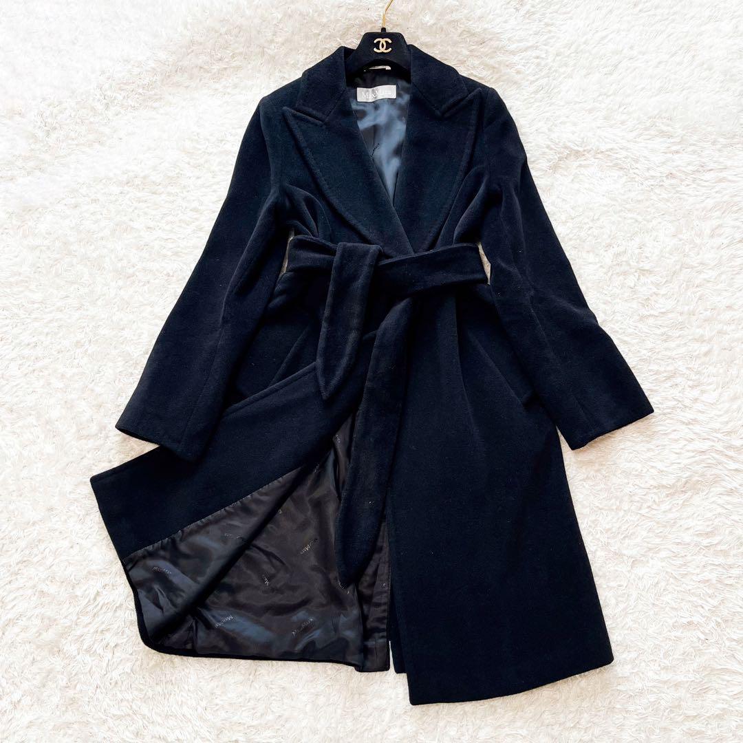 美品✨️MaxMara白タグ アンゴラ混 ロングコート ベルト付 ブラック 38 Max Mara - 極美品 マックスマーラ Max Mara コート 白タグ