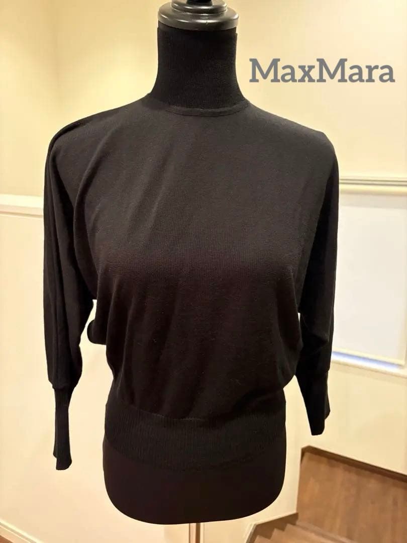 MaxMara ︎ドルマンスリーブハイネックニット7部袖ブラックS Max Mara