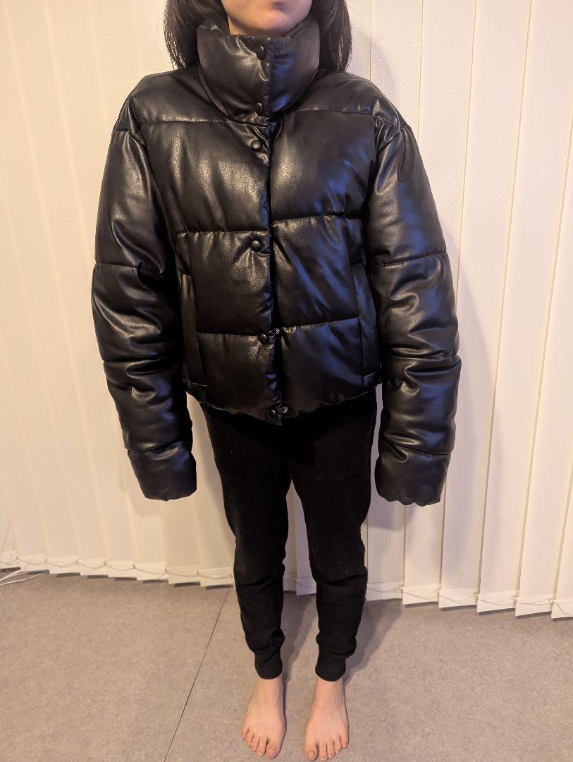 ZARA フェイクレザー ダウンジャケット Mサイズ販売 中