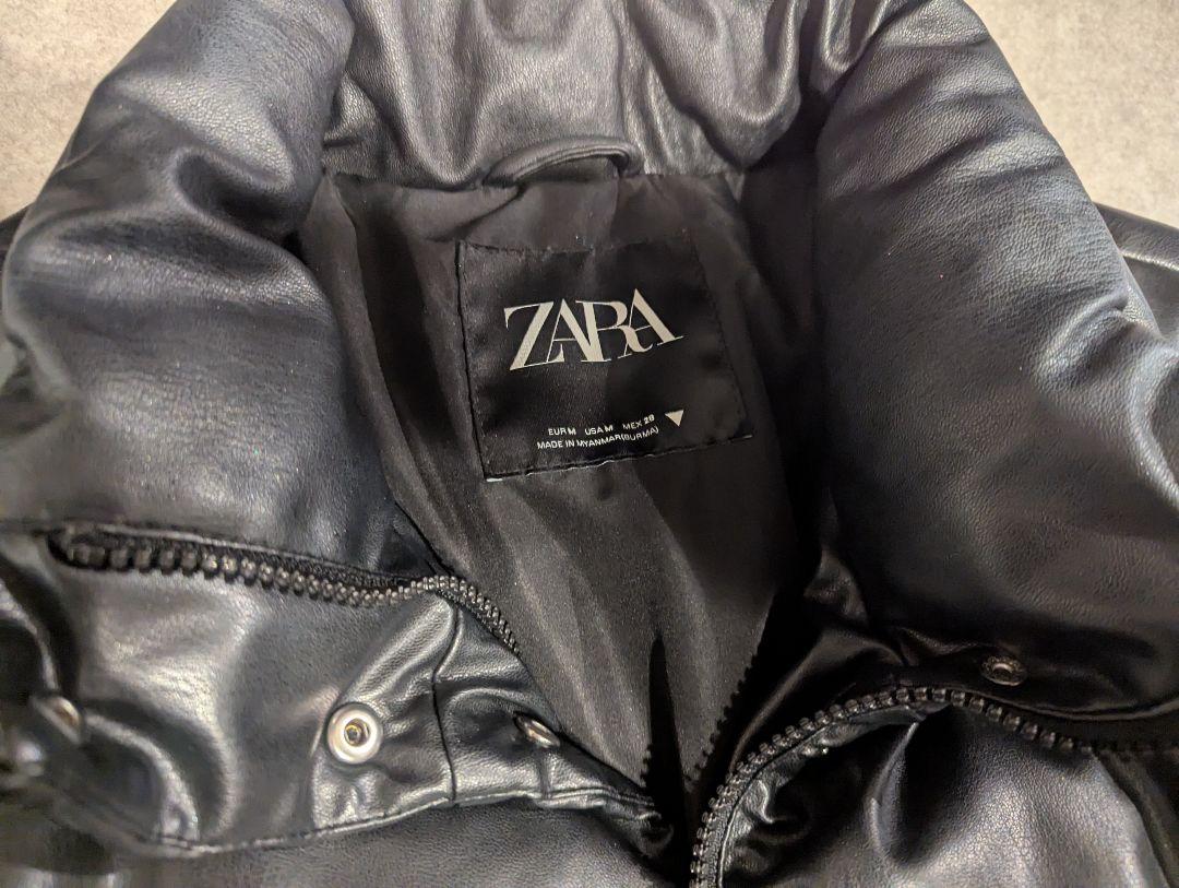 ZARA フェイクレザー ダウンジャケット Mサイズ販売 中