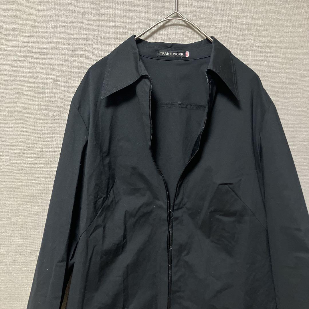 TRANS WORK シャツジャケット(L)ブラック無地　大人かっこいい　合皮