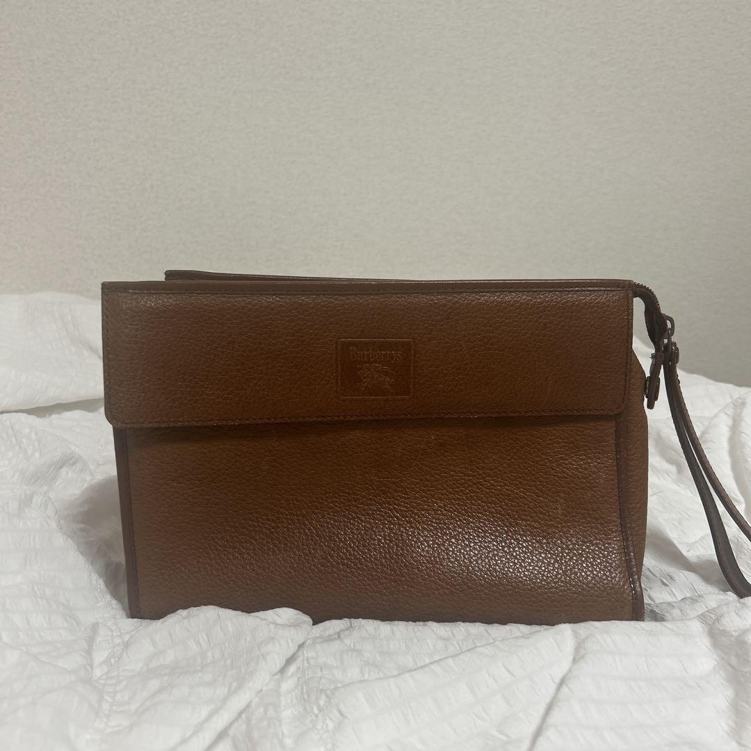 【BURBERRY】ブラウンレザー クラッチバッグ バーバリー内装