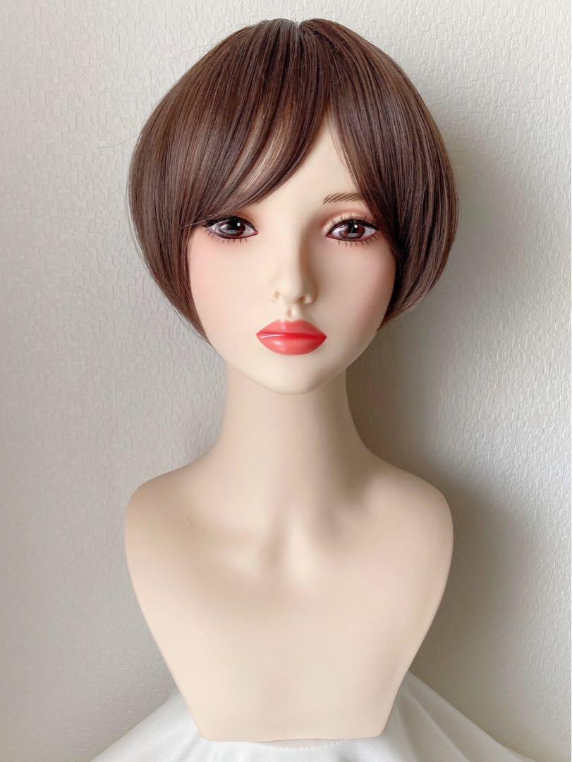 新品　フルウィッグ　ショート　ピンクブラウン　耐熱　かつら　ウィッグ