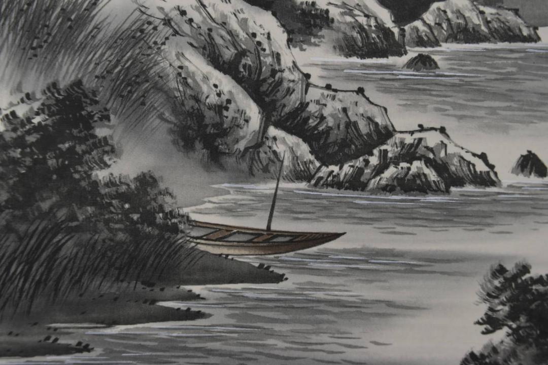 【真作】清甫/四神相応図/山水図/開運水墨山水図/掛軸/名家伝来/AA-290