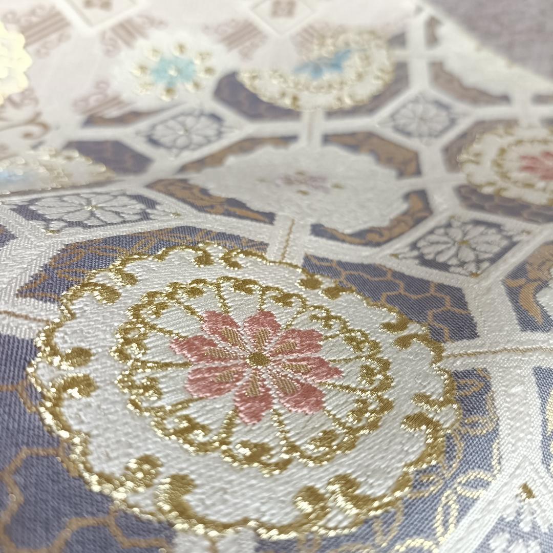 ◆1098◆六通柄　袋帯　刺繍　華文　有職文様　宝相華　孔雀　着物帯　和装 ◇1098◇六通柄 袋帯 刺繍 華文 有職文様 宝相華 孔雀 着物帯