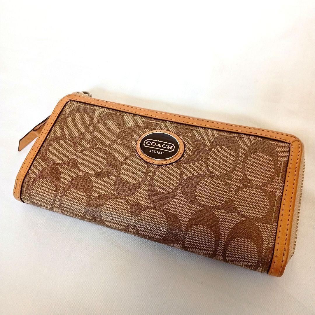 COACH コーチ 長財布 ベージュ L字ファスナー レディース