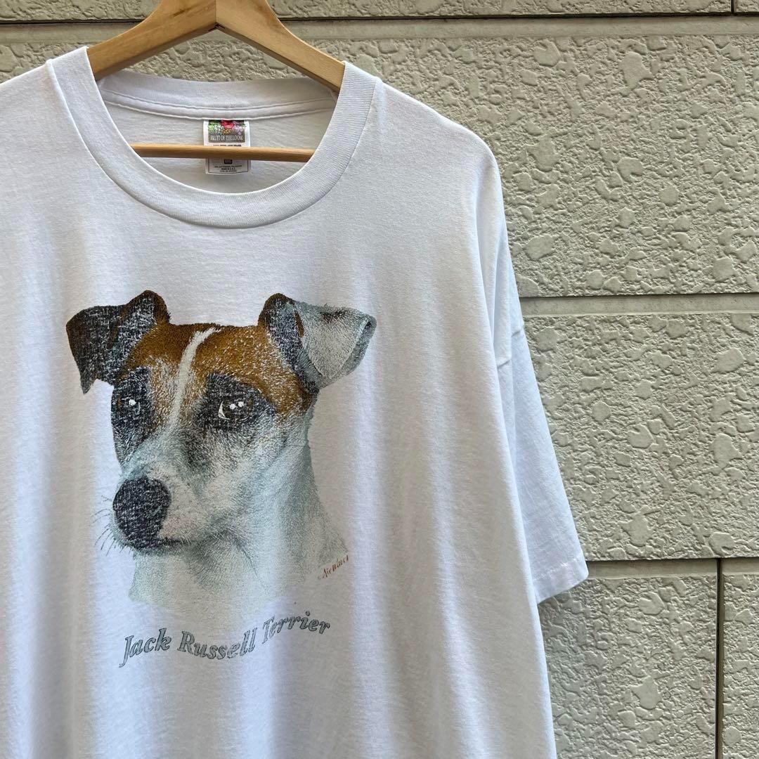 ボディはF90s USA製 犬プリントTシャツ フルーツオブザルーム vintage