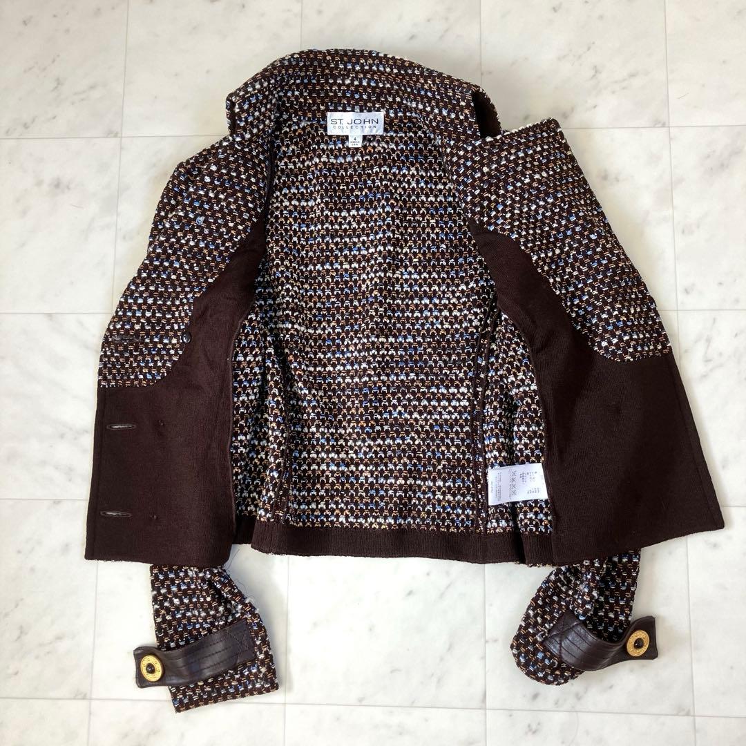 セントジョン スーツ スカートセットアップ M ストレッチ ニット 金ボタン