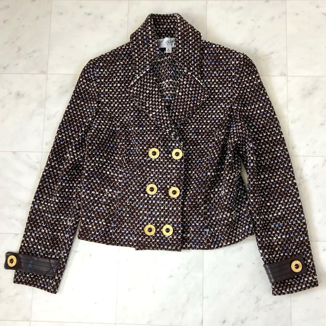 セントジョン スーツ スカートセットアップ M ストレッチ ニット 金ボタン