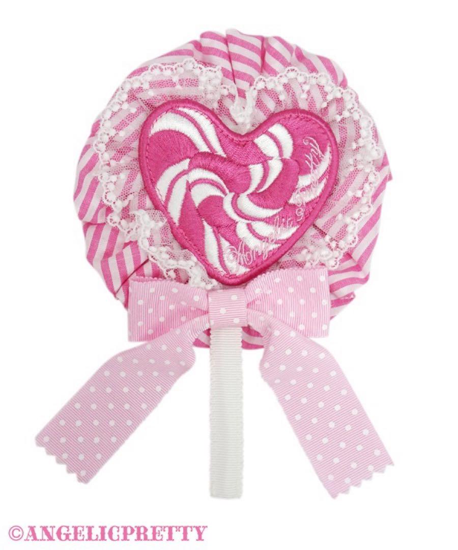 ★ 新品 ピンク POP Heartロリポップワッペンロゼッタブローチ ピンク