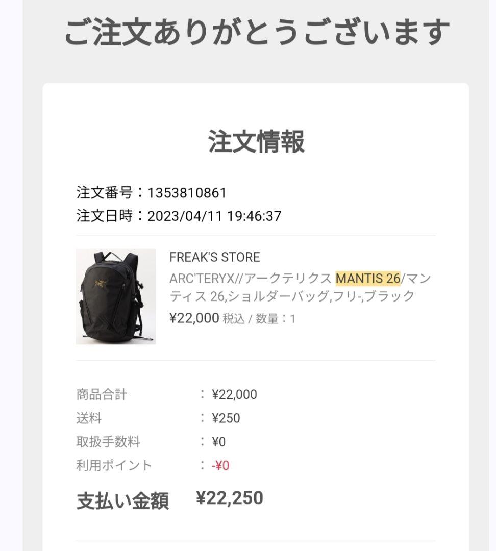 アークテリクス Mantis26 リュック