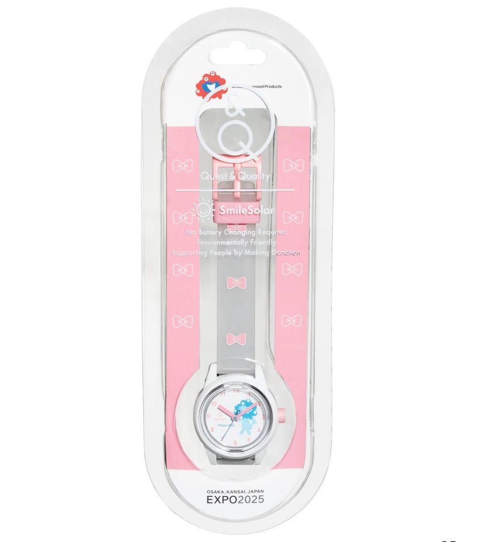 シチズン製 ソーラー腕時計 Q Q ミャクミャク ピンク×クリア 万博 EXPO新品、♥