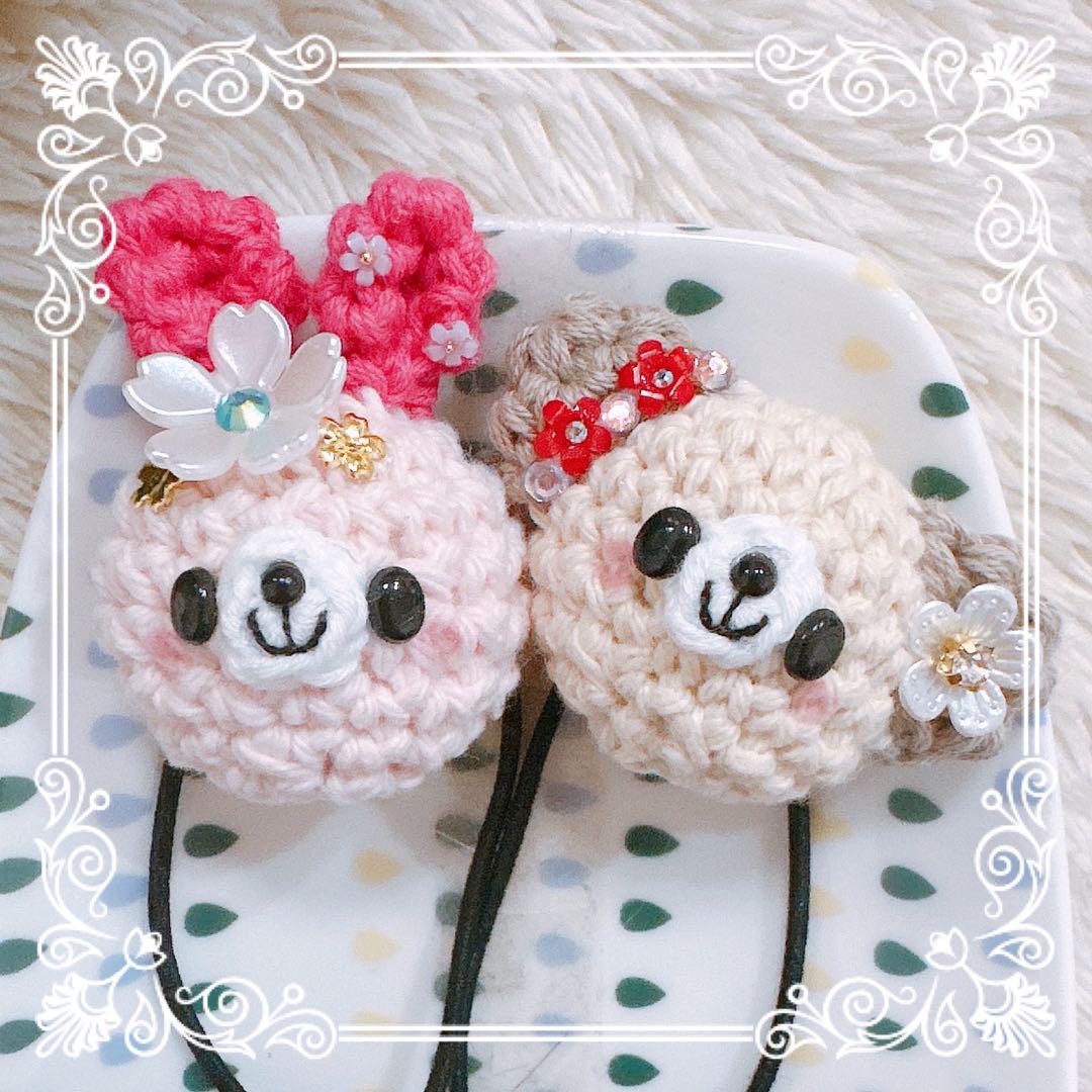 3名様♡あみぐるみ♡キッズヘアゴム♡お花いっぱいうさくまちゃん♡ピンククリーム