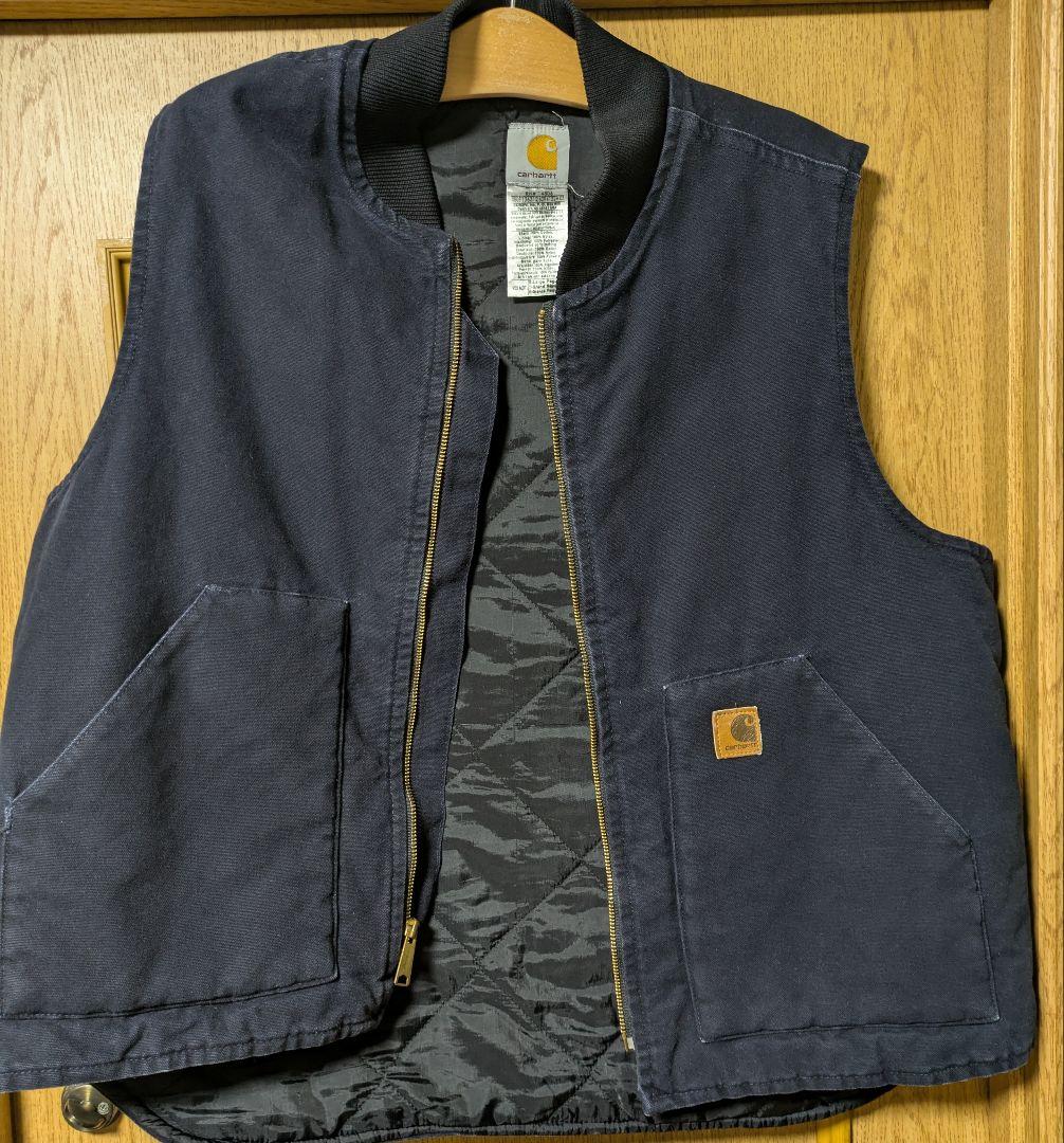 カーハート　ダックベストXLネイビーMDT皮タグ Carhartt カーハート ダックベスト 中綿 キルティング ネイビー