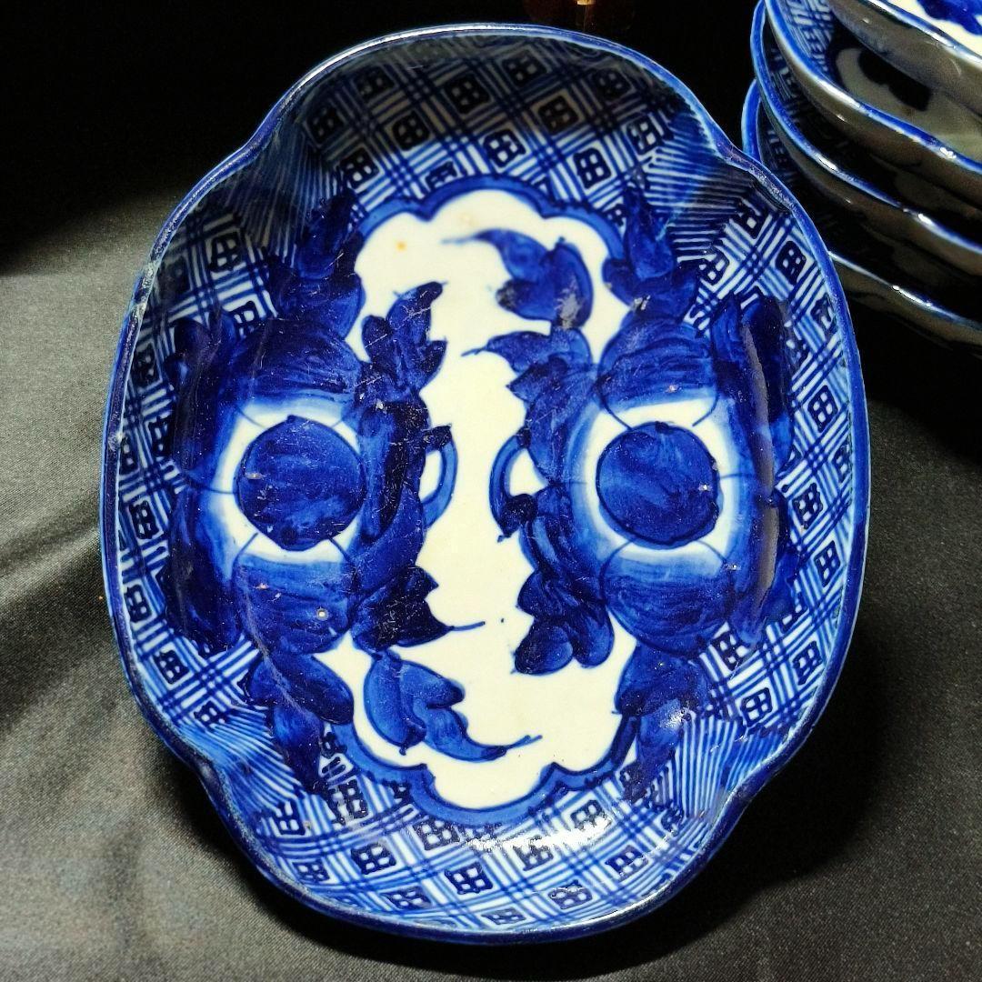 古伊万里 染付中皿 ベロ藍 手描き 明治骨董 古美術 アンティーク コレクター品