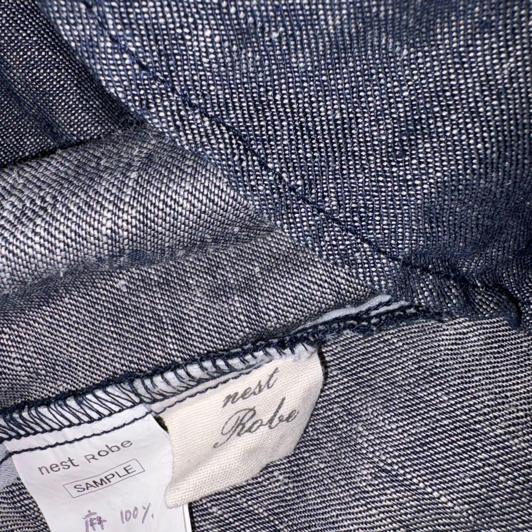 nestRobe リネンデニムシャツワンピース ネイビー サンプル 麻