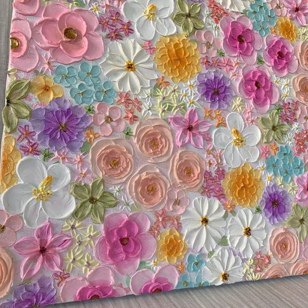 絵画　テクスチャーアート　フラワーアート　花柄　現代アート　テクスチャーペイント