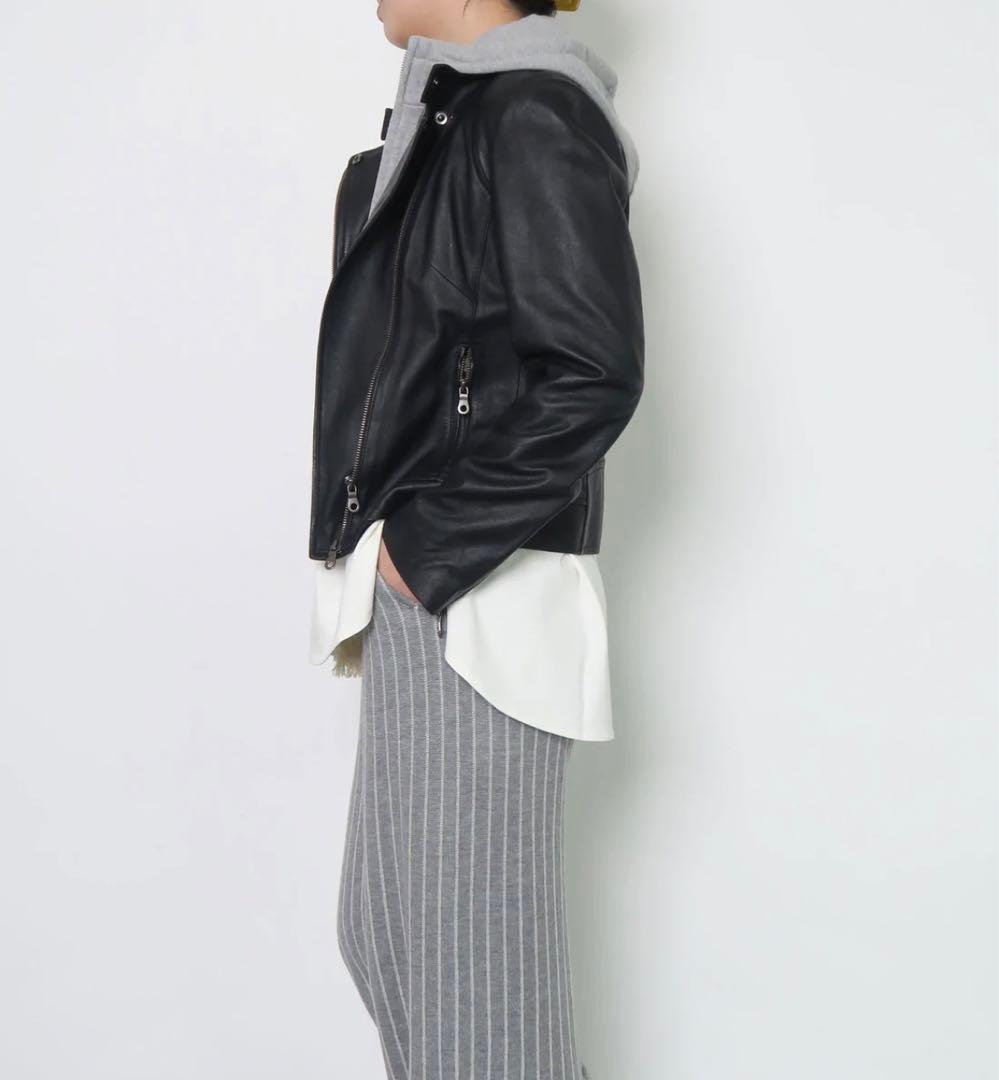 MONiLE フード付きレザーライダースジャケット 【送料無料(一部地域を