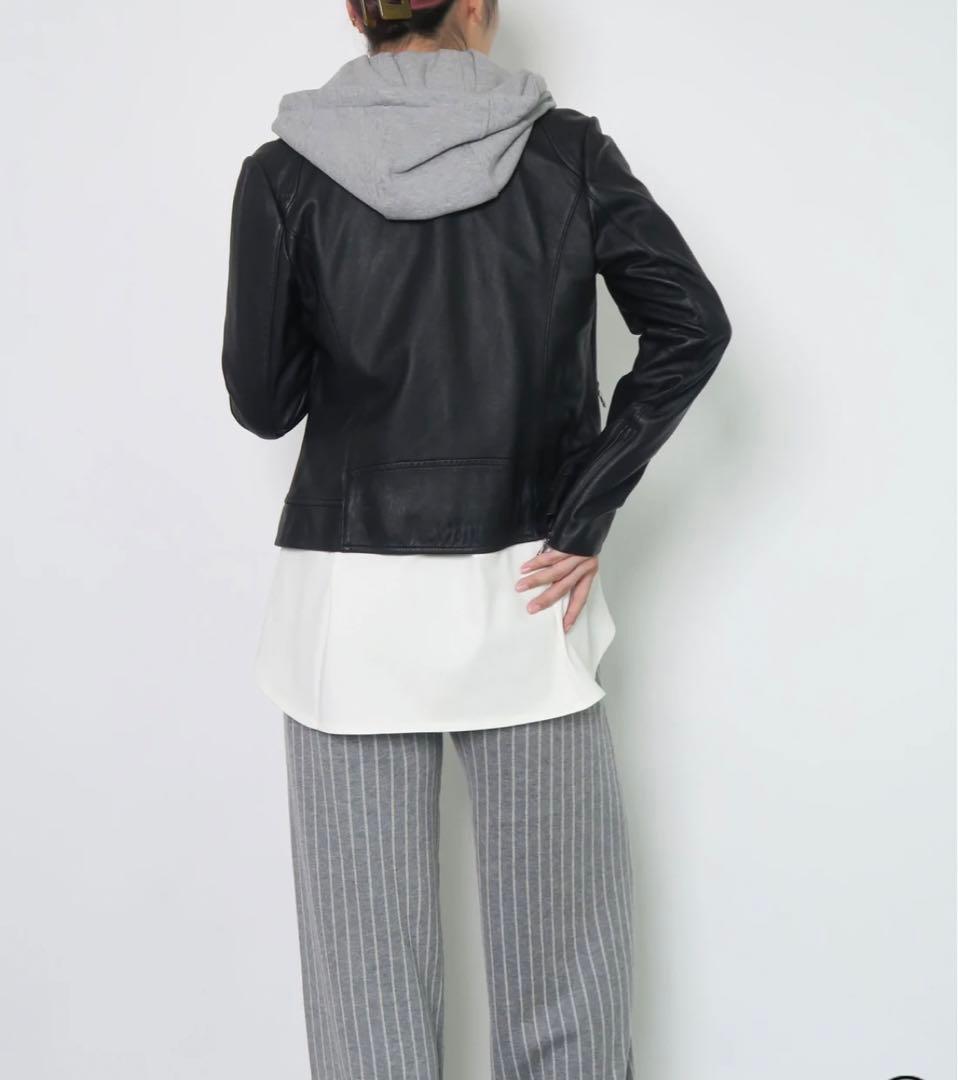 MONiLE フード付きレザーライダースジャケット 【送料無料(一部地域を