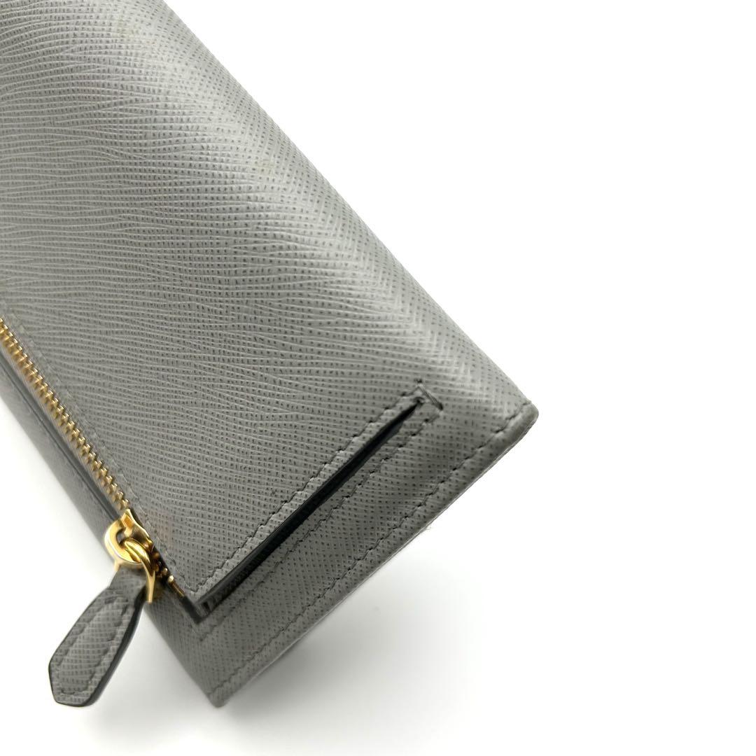 プラダ PRADA 長財布 グレー 灰色サフィアーノ レザー 超美品