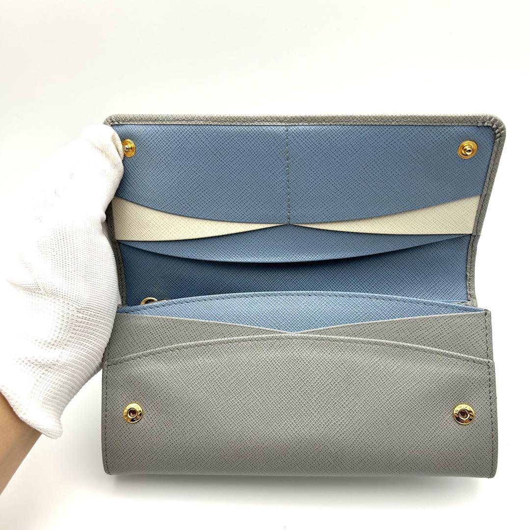 プラダ PRADA 長財布 グレー 灰色サフィアーノ レザー 超美品