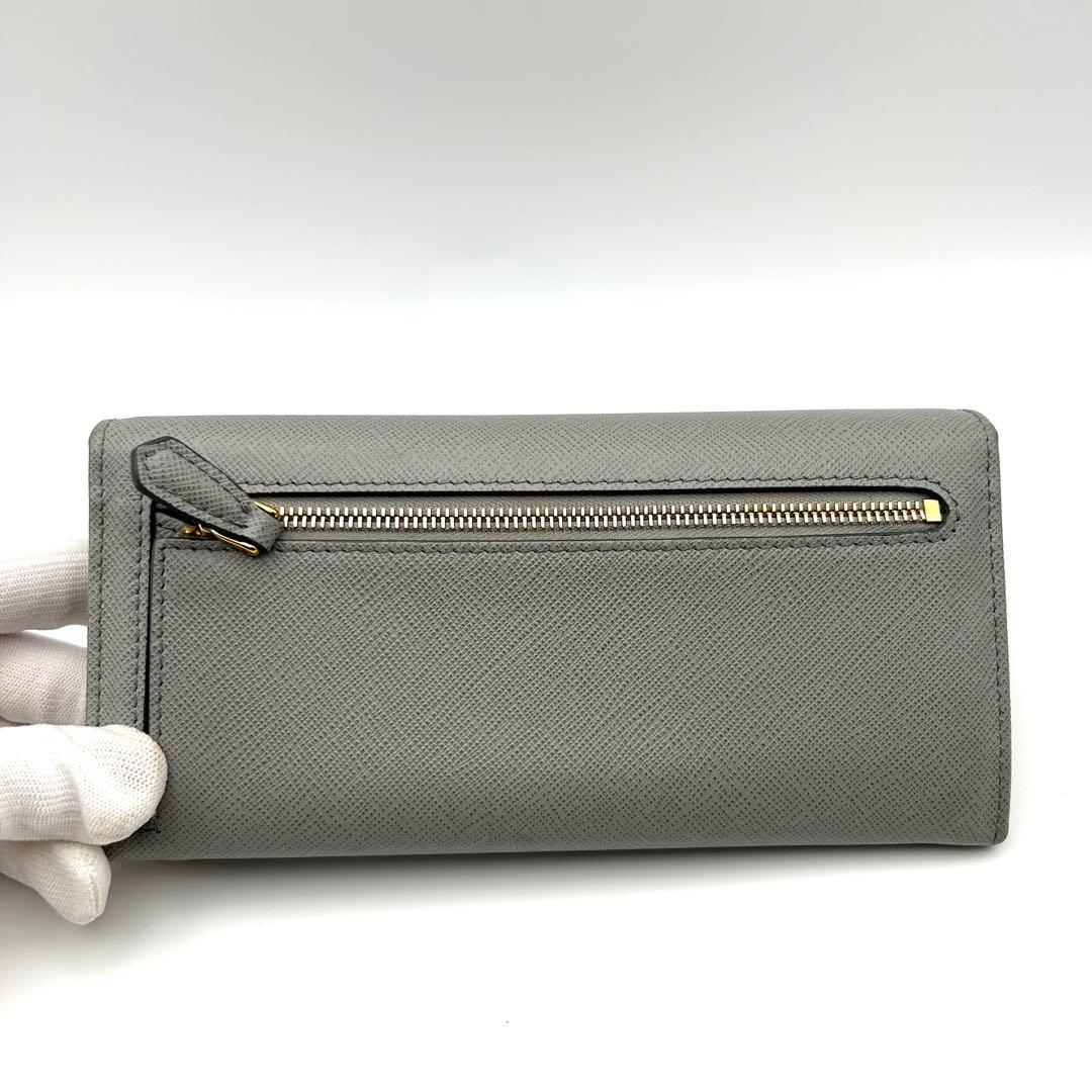 プラダ PRADA 長財布 グレー 灰色サフィアーノ レザー 超美品