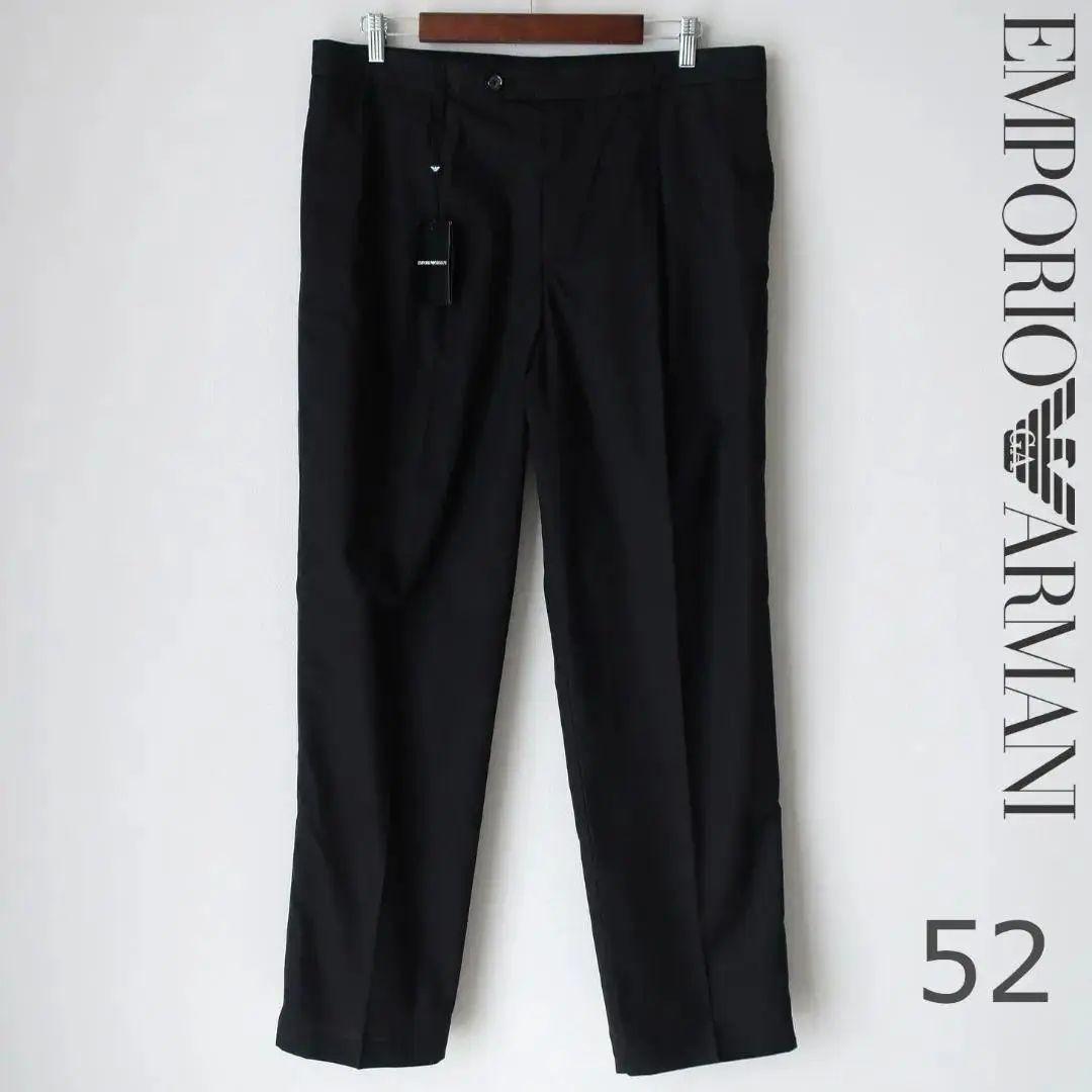 新品 EMPORIO ARMANI サイドライン スラックス ワイドめ 黒 52