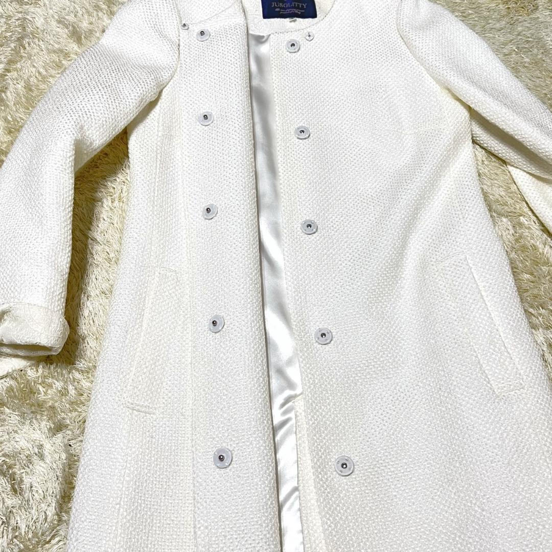 新作お買い得 ビジュー2個 JUSGLITTY ノーカラー ツイード ロングコート 刺繍 65hLs-m13939640250 好評最新作