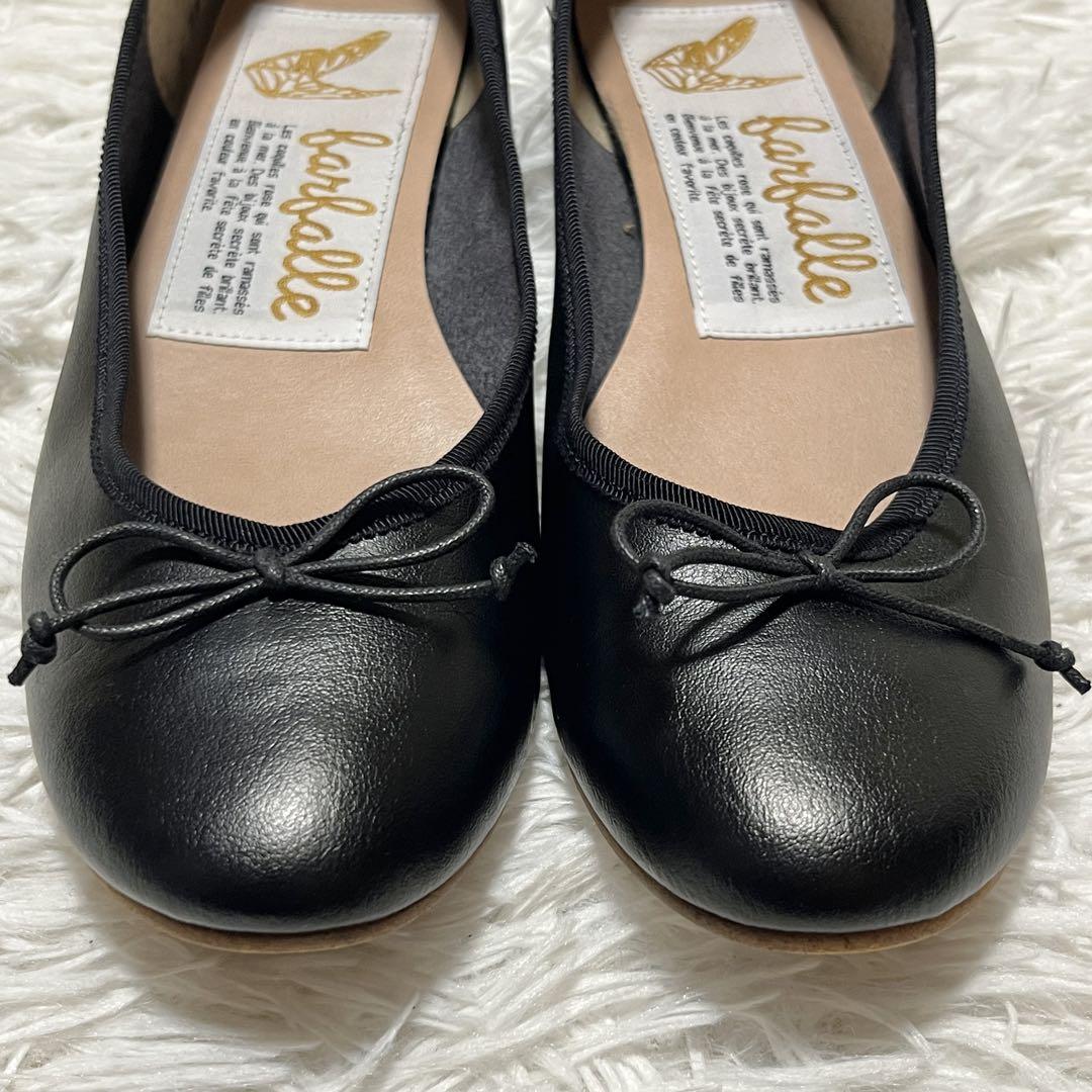 【美品】ファルファーレ フラット バレエシューズ ブラック レザー 日本製 38
