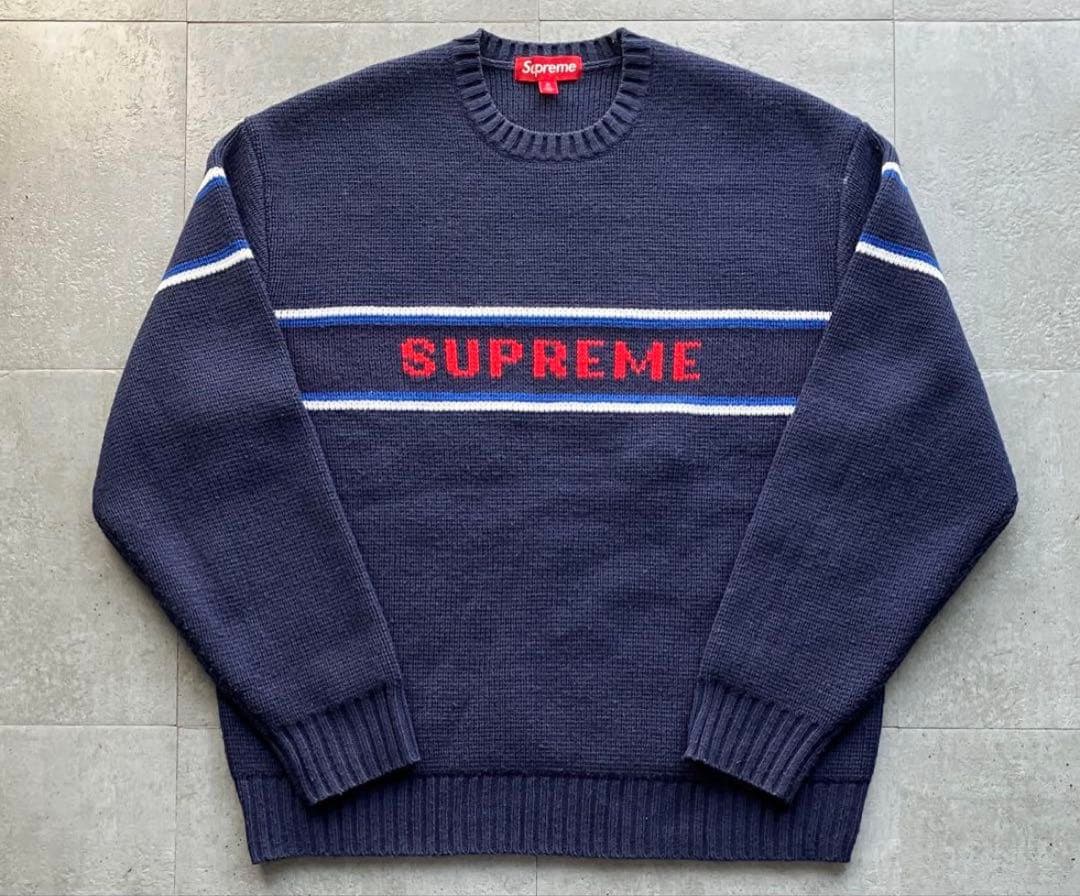 Supreme Chest Stripe Sweater セーター　ネイビー
