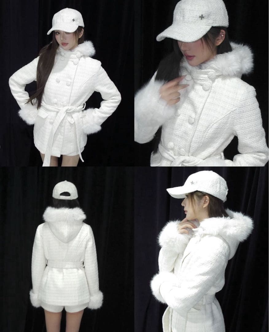 andwang Twinkle Button Tweed Coat ivory SIZE