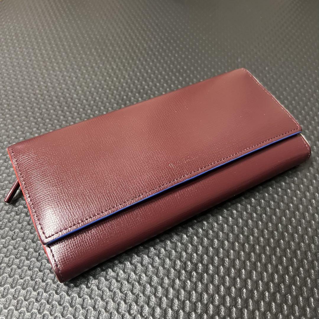 【美品】ポールスミス/Paul Smith かぶせ長財布 カラードエッジ