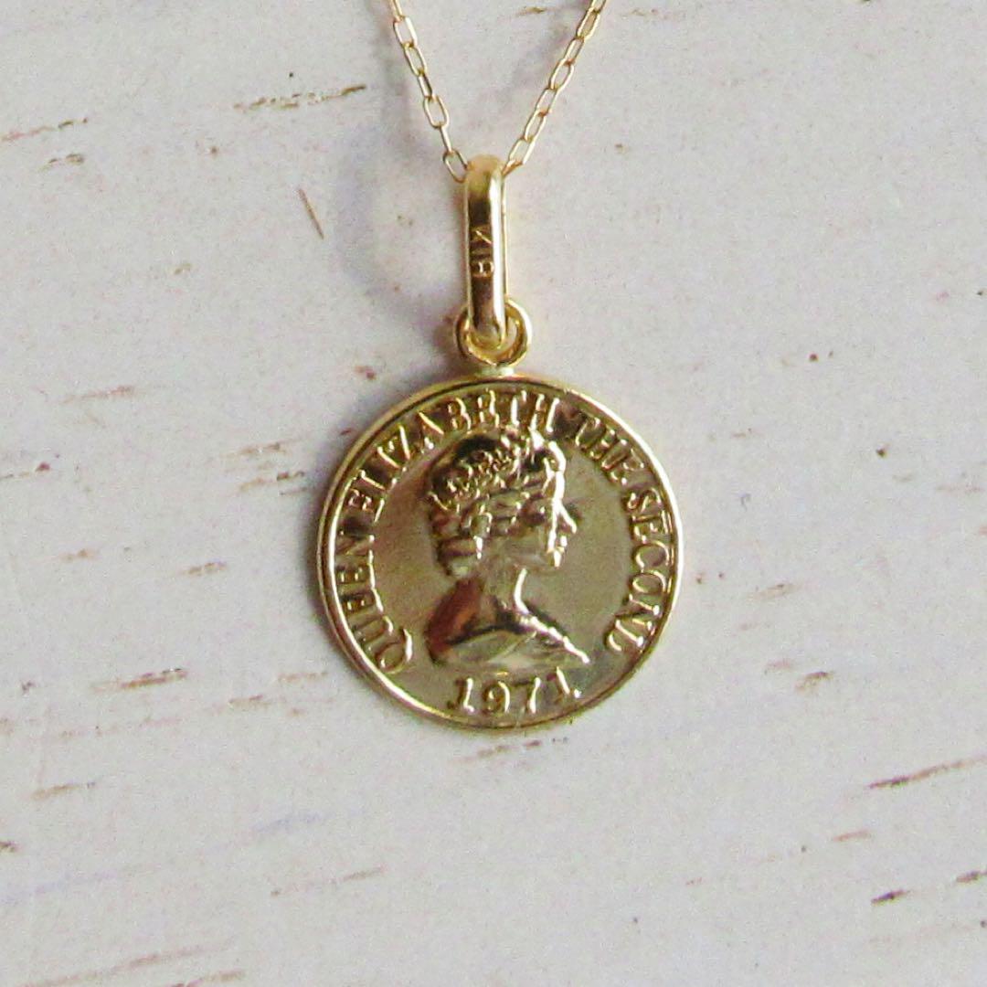 K18 コイン Mサイズ ネックレストップ 18K エリザベス 刻印あり