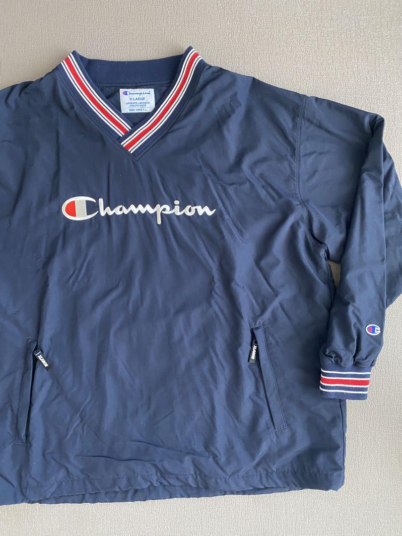 champion X-LARGE コラボ　プルオーバーナイロン　美品 ネイビー