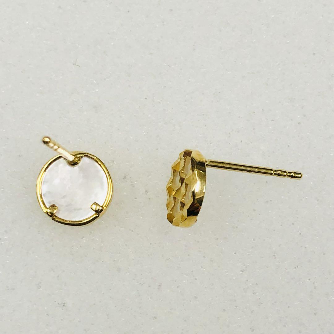 K18 YG 天然 シェル ピアス 丸 shells gold IKENAGA