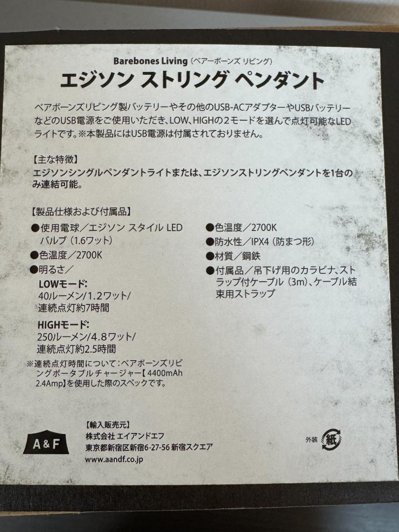 BAREBONES エジソン ストリング ペンダント LEDライト