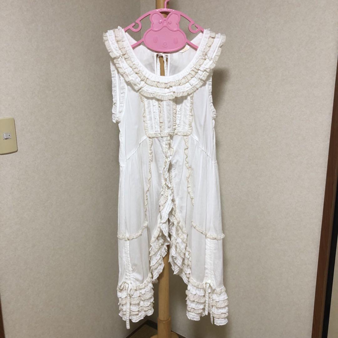 PINK HOUSE ピンクハウス 配色フリルエプロンドレス