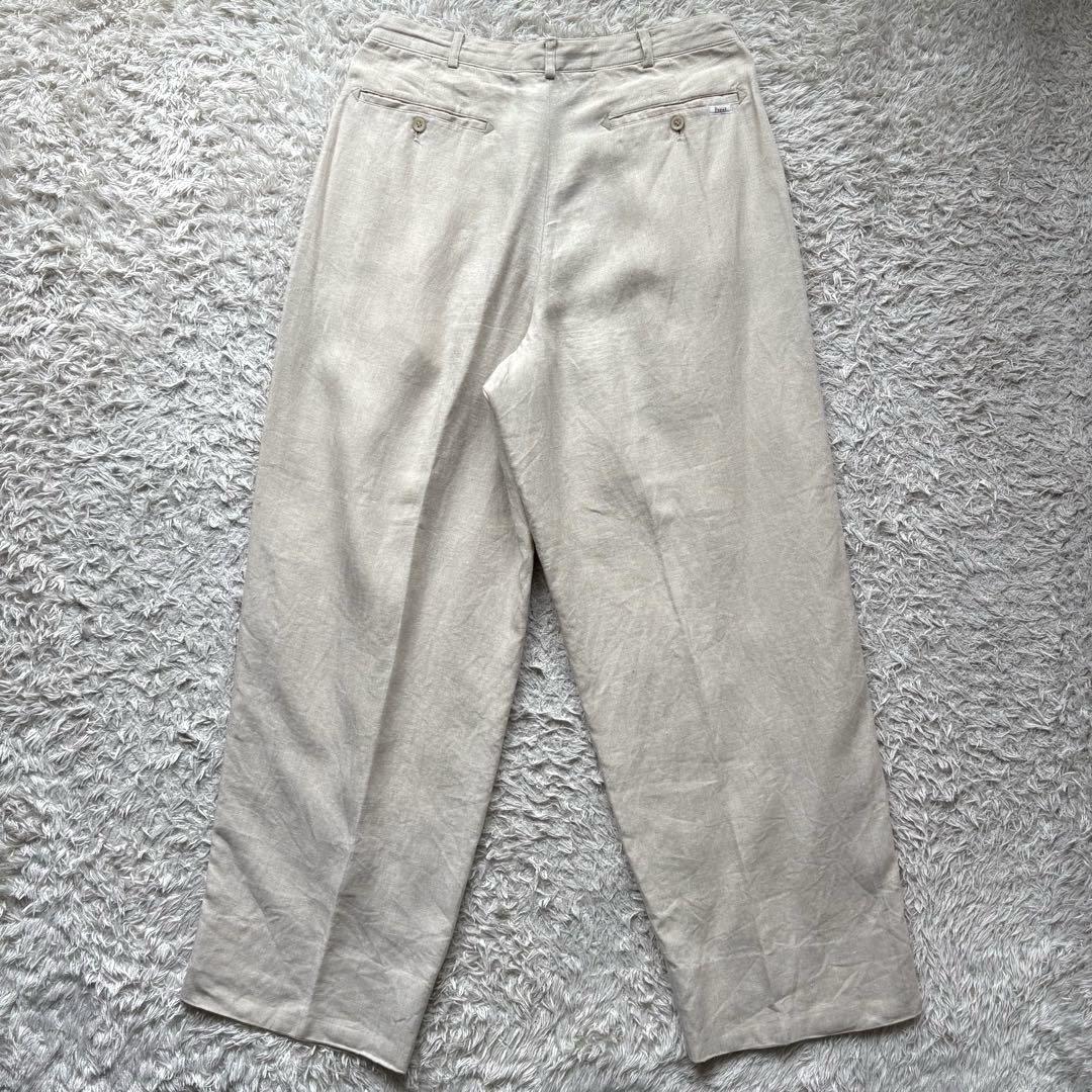 ★麻100％★ PAPAS ツータック パンツ ドローコード 日本製 ベージュ