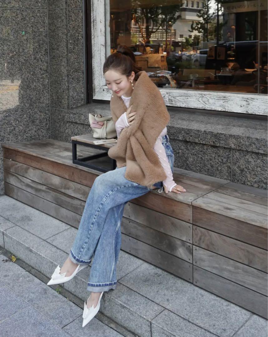 HYEON ted stole / camel クロスデザイン チェーン付き HEYON♡ted stole ♡camel