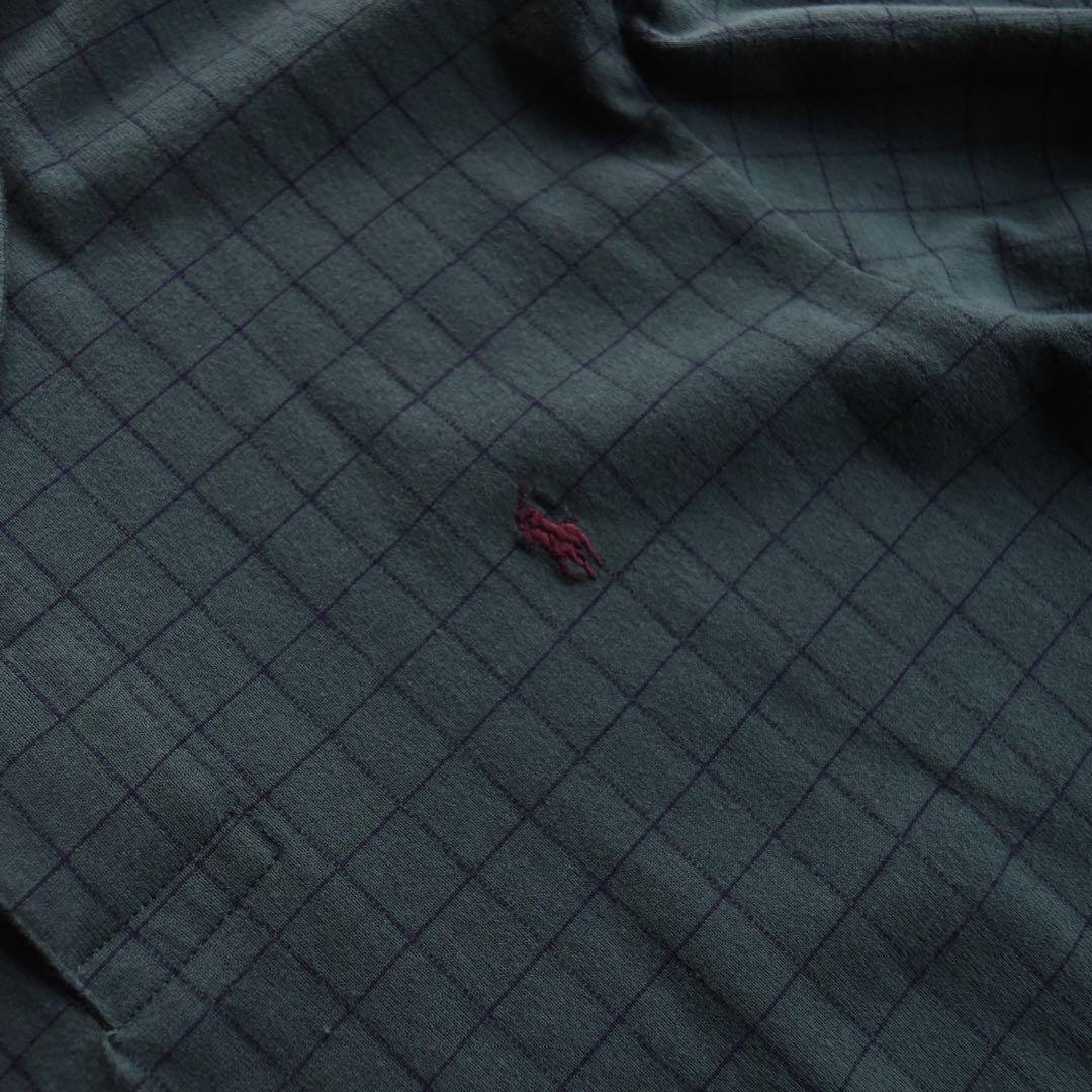 90s ラルフローレン グラフチェック 長袖ポロシャツ ロンT USA製 L