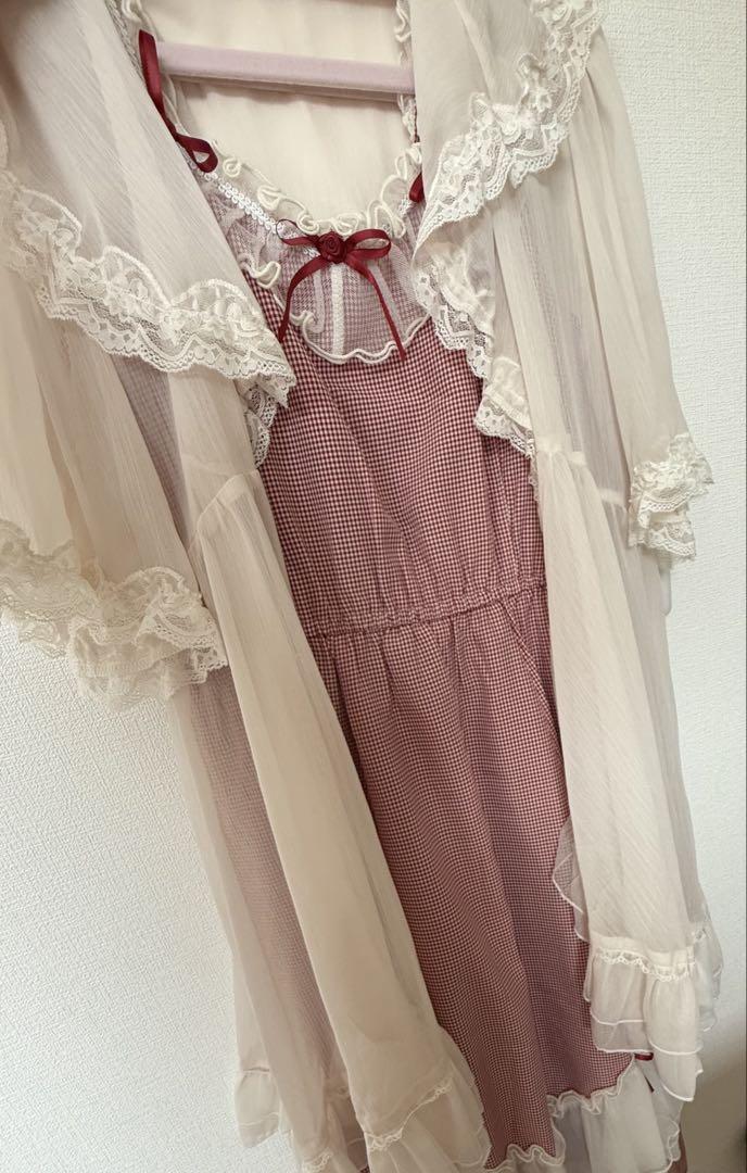 axes femme ギンガムチェックワンピ＋シフォンフリルガウン