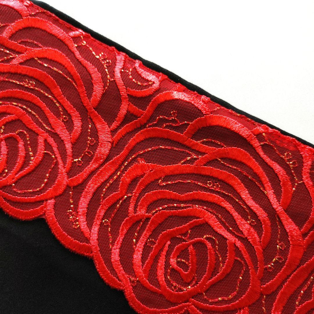 モダン薔薇刺繍レース 赤色系