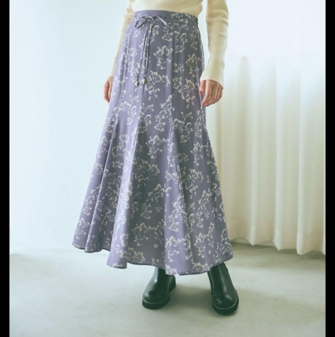 mysty woman フラワープリントリボンブラウス フレアスカートセット mysty woman フラワープリントリボンブラウス フレアスカートセット