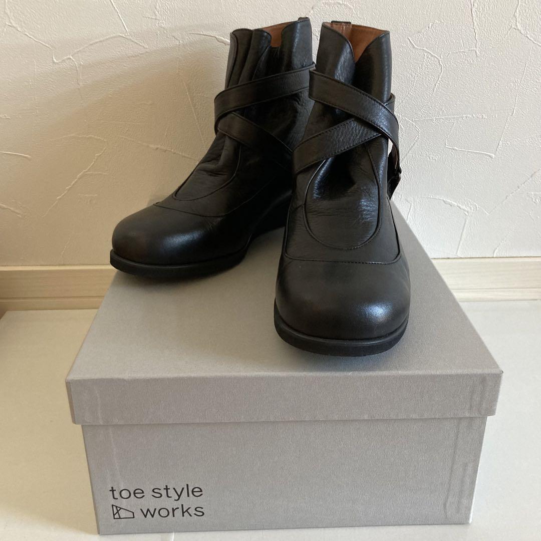 toe style works ショートブーツ ブラック 着脱簡単 面ファスナー