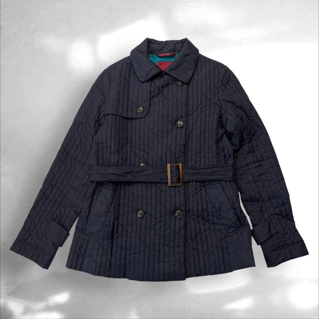 AMACAアマカ ネイビー キルティング ジャケット ベルト付き38 S-546