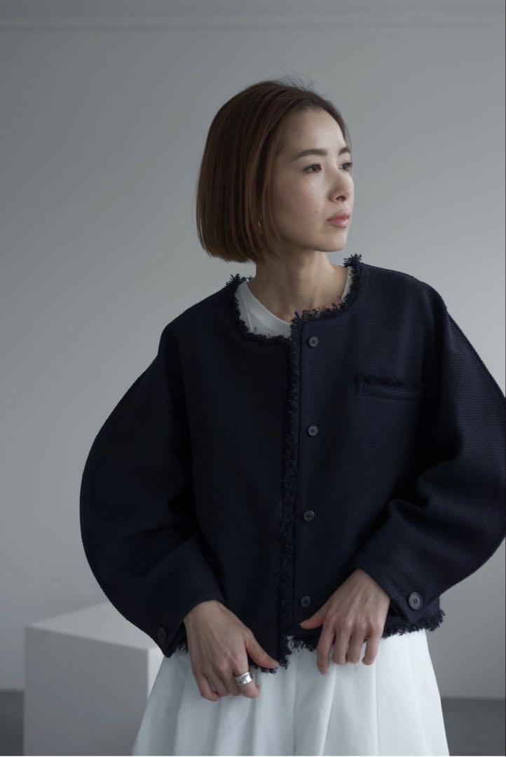 ジャケット・アウター raughlow cocoon tweed jaket(navy)