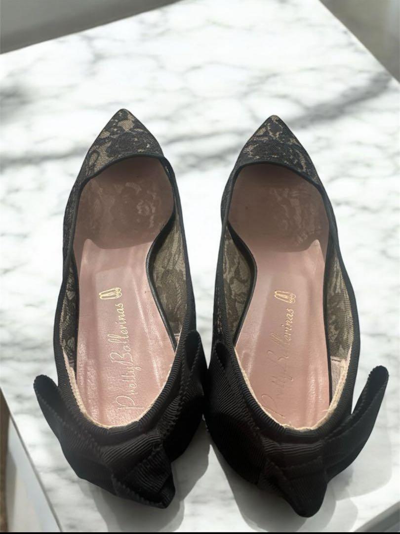美品✨✨プリティーバレリーナ 37 サイズ　 黒レース かかと黒リボン付