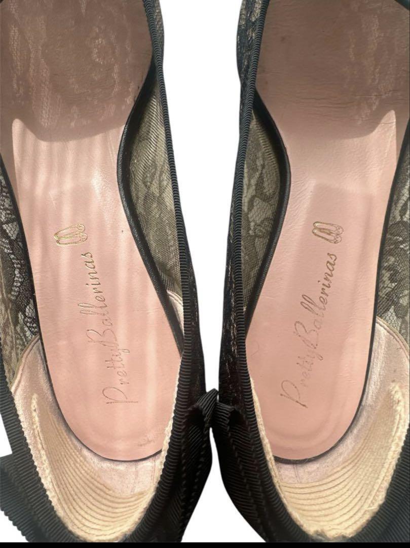 美品✨✨プリティーバレリーナ 37 サイズ　 黒レース かかと黒リボン付