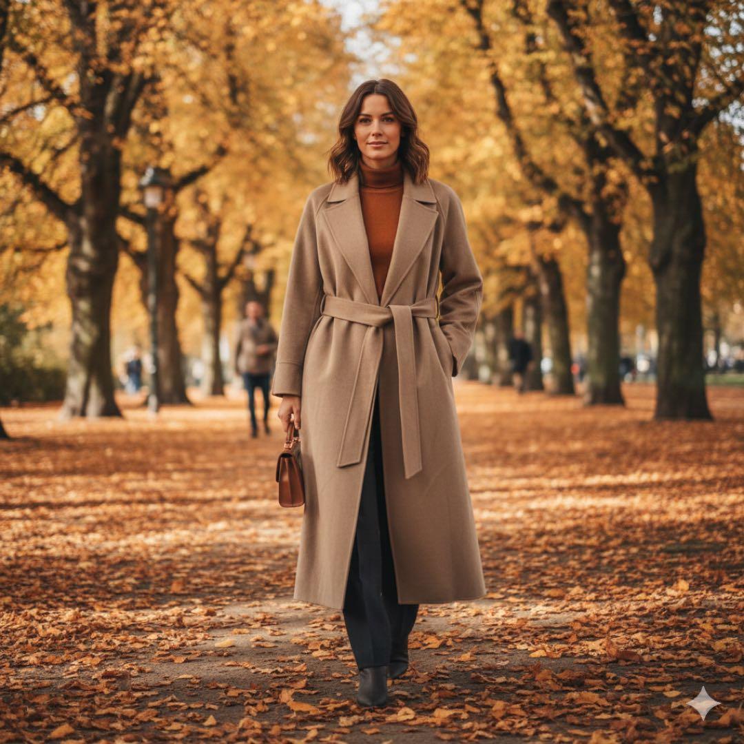 cos ベルト付き ダブルフェイス ウールコート ロングコート ベージュ